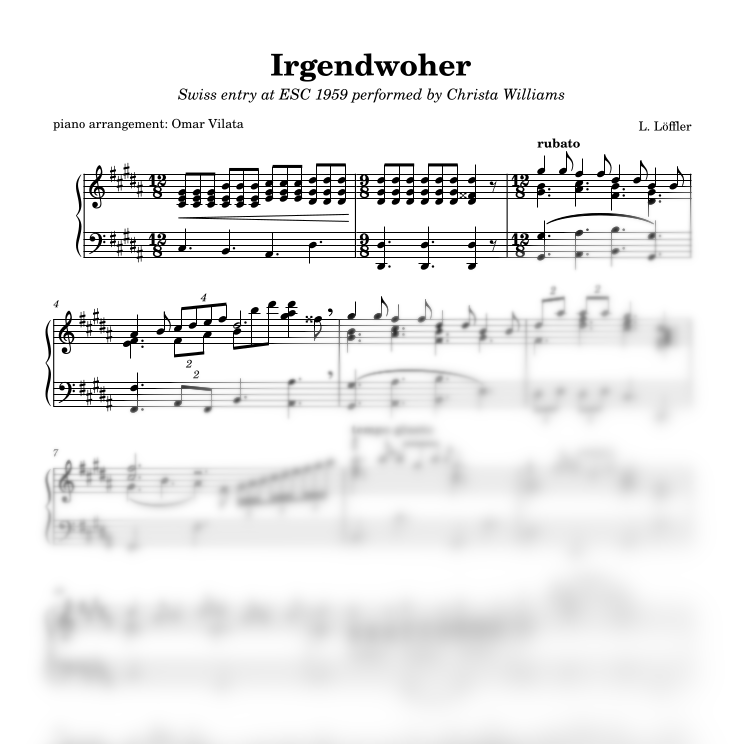 Irgendwoher (Eurovisión 1959) - partitura de arreglo para piano