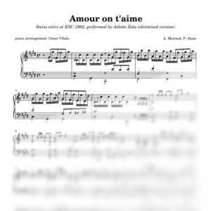 Miniatura para la partitura de Amour on t'aime, el arreglo para piano solo de Omar Vilata Balaguer